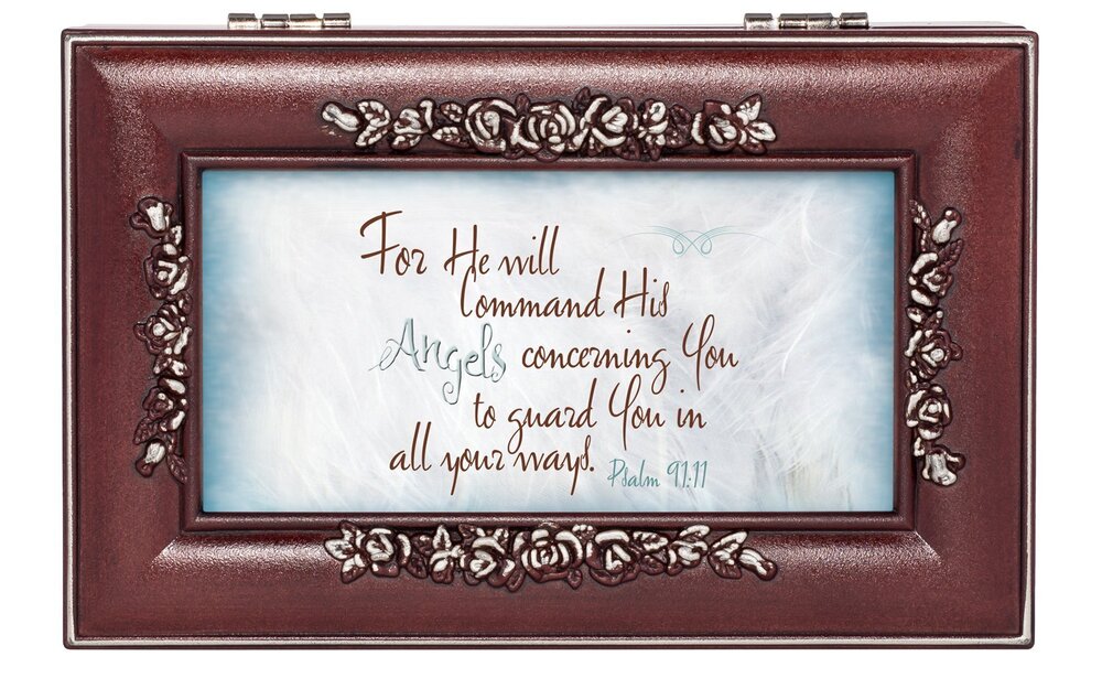 6655 Angels Guard You Rose Wood Finish Jewelry Music Box Plays You are My